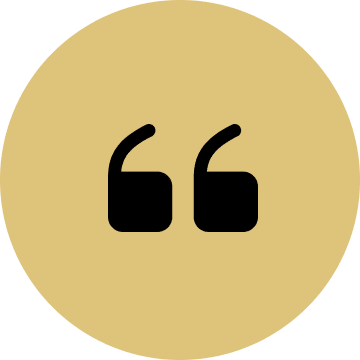 Black quotation marks on yellow circle background.