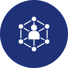 Network icon with person inside hexagon.