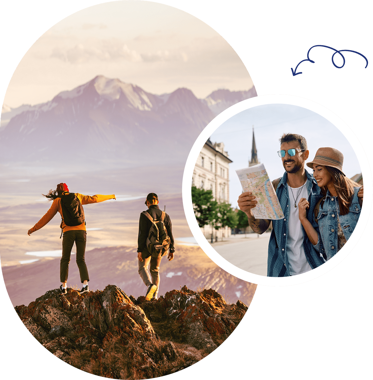 Couple hiking and exploring with map.